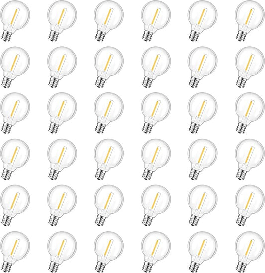 GvvooHome 36 Pack G40 Replacement Bulbs for Outdoor String Lights, Shatterproof LED Globe Light Bulbs for Indoor Outdoor Patio Cafe Decor, E12 Screw Base, Warm White