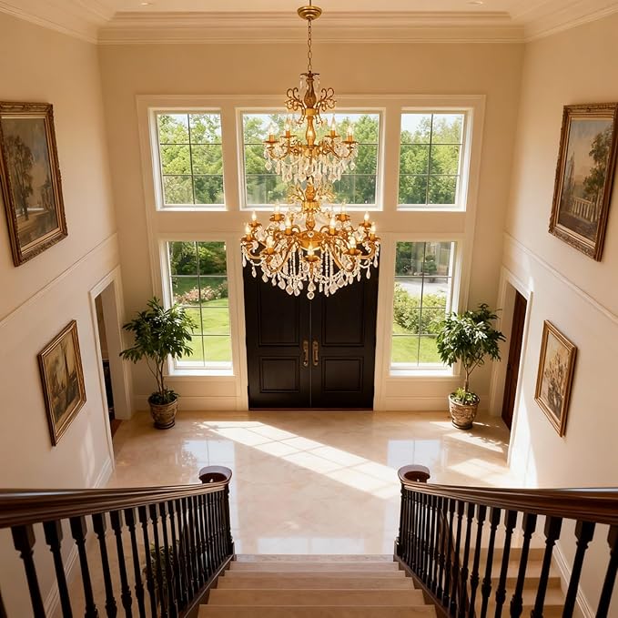 Large Crystal Chandeliers Contemporary Chandelier Island Lighting 20 Lights Candle Pendant Ceiling Light Fixture for Living Room Staircase Hallway Entry High Ceilling H50''