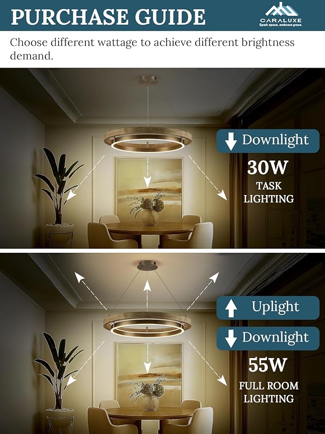 LED Ring Chandelier Weathered Wood Nickel Chandelier Dimmable Round Foyer Chandeliers Light Farmhouse Circular Chandeliers for Dining Room Entry Bedroom Office Living Room, 24in