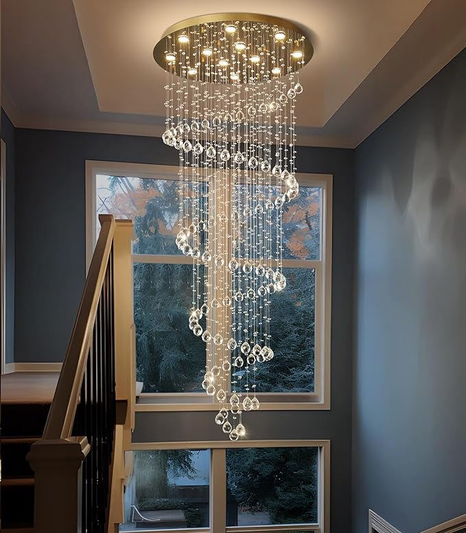 HAIXIANG LED W32 xH78 Chandelier for Living Room LED Chandeliers Dimmable Light Fixtures High Ceilings Pendant Lighting for Foyer Entryway Staircase Gold