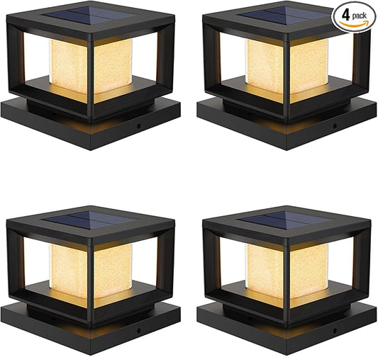 Mlambert 4 Pack Solar Post Lights Outdoor, Waterproof Fence Cap for Deck, 4x4 6x6 Wooden Vinyl Outdoor Lights with Shinning Effect, Black