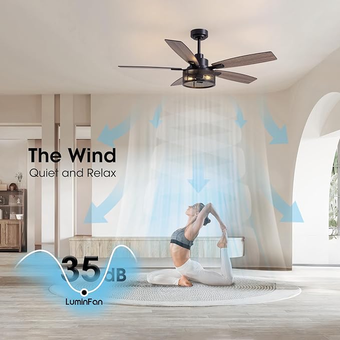 Ceiling Fans with Lights and Remote Control, Ceiling Fan for Bedroom Living Room (52 Inch Black-1)