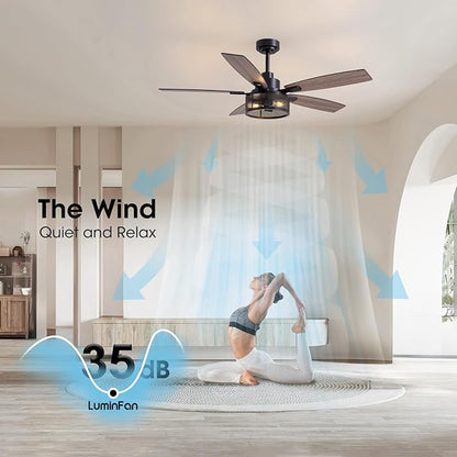 Ceiling Fans with Lights and Remote Control, Ceiling Fan for Bedroom Living Room (52 Inch Black-1)