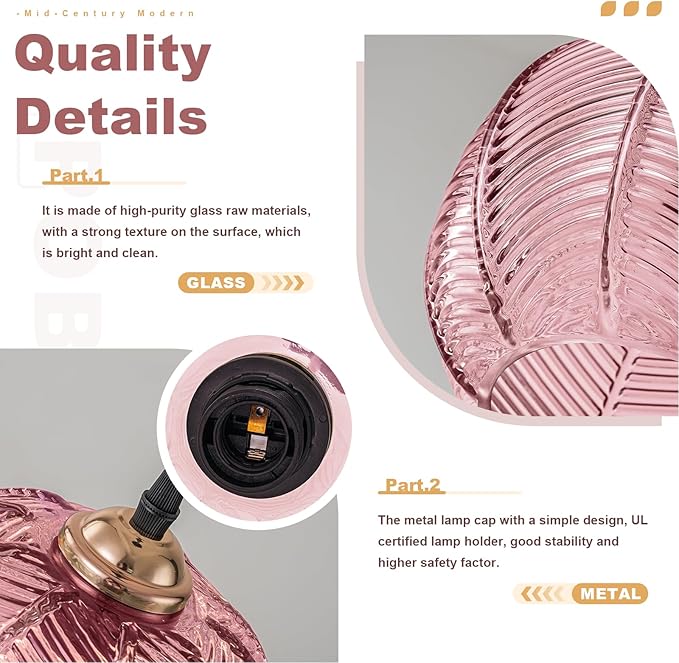 Hanging Lamp Pink Glass Pendant Light Plug in Chandelier with 14.76Ft Long Cord Boho Hanging Light Fixture Mid Century Modern Swag Lamp for Bedroom Girls Room Nursery Living Room