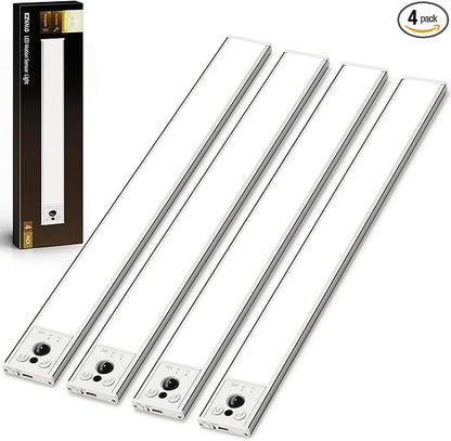 EZVALO 16.5-inch Under Cabinet Lighting, 4000mAh Rechargeable Motion Sensor Light Indoor, Magnetic Closet Lights, with Dimmable & 3 Color Temps, Wireless Under Counter Lights for Kitchen (4-Pack)