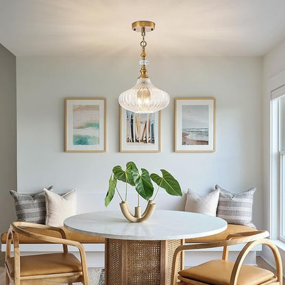 3-Light Chandelier,Vintage Gold Farmhouse Pendant Light Fixture for Kitchen,Adjustable Hanging Lighting with Clear Glass Shade for Hallway Bedroom Entryway Dining Room Island