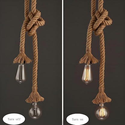 2 Head 1.5 Meter Hemp Rope Vintage Ceiling Pendant Light Lamp Fixture E26/E29 Base,Retro Style for Dining Hall Restaurant Bar Lighting(Bulb not Included)