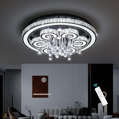 HAIXIANG 32 Inch Glam Chandelier Modern Crystal Luxury Interior Ceiling Light Fixture Remote Dimmable LED Lighting Fixtures for Dining Room Bedroom Living Room Black Light