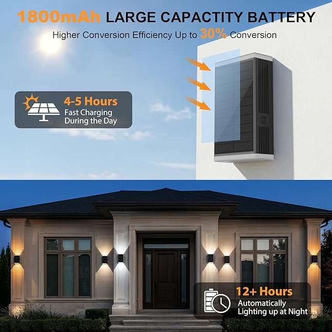 Solar Lights Outdoor ,3000/4500/6000K/RGB 13 Modes Dusk to Dawn Solar Wall Light Outdoor IP67 Waterproof Up and Down Solar Sconce Lights Front Door Light for House, Yard ,Garage, Porch,Fence (8PCS)