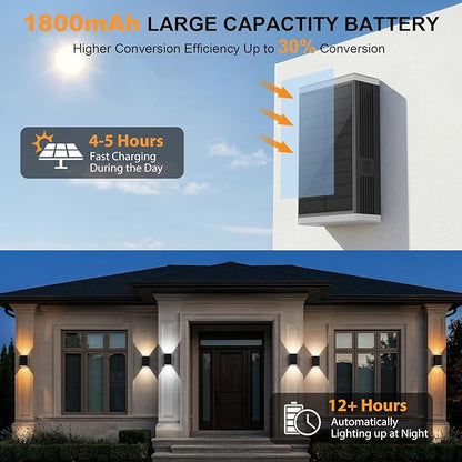 Solar Wall Light Outdoor,3000/4500/6000K/RGB 13 Modes Dusk to Dawn Wall Lighting Solar Sconce Lights IP67 Waterproof Up and Down Solar Lights Outdoor for House, Yard ,Garage, Porch,Fence,Patio(4PCS)