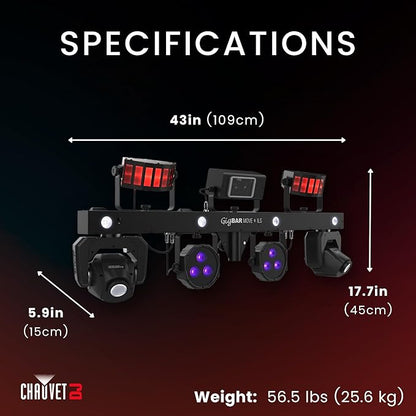 CHAUVET DJ – GigBAR Move + ILS 5-In-1 Lighting System | Moving Heads, Derbies, Washes, Laser & Strobe on One Bar | ILS Compatible | RF Remote, Tripod & Carry Bags Included