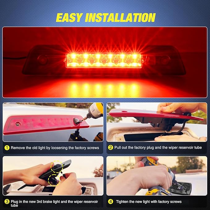 Nilight Third Brake Light Tail High Mount 3rd Stop Lights Smoked Lens Compatible with Jeep Liberty 2008 2009 2010 2011 2012 Van SUV Rear Center Cab Lamp