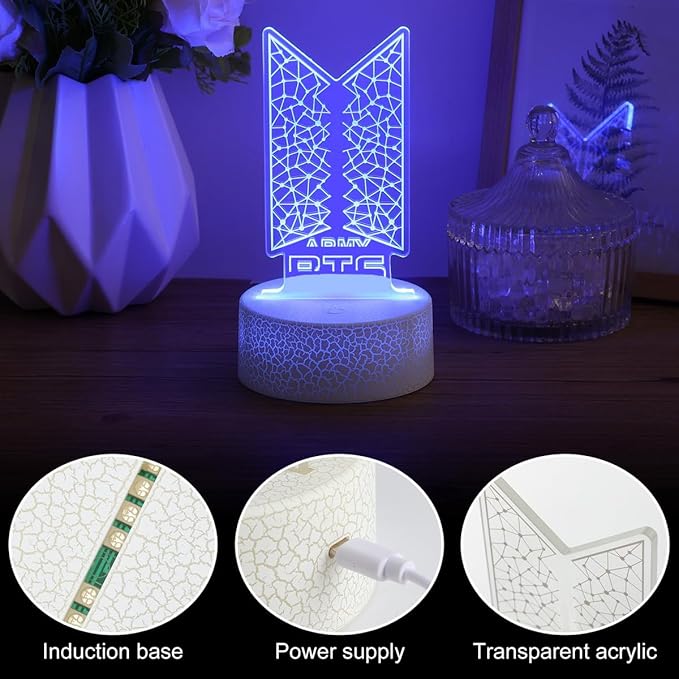 Bangtan Boys 7 Colors LED Acrylic Night Light Bedside Lamps Bedroom Home Room Decoration for Army Fans Gifts