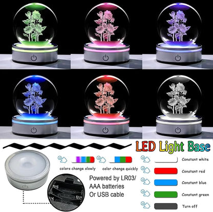 Arikyrist Crystal 3D Sunflower Bouquet 3.15in Ball Figurine Gifts for Women, Glass Floral Art Sphere for Room with LED Light Base Keepsake for Flower Lovers Home Decor Paperweight