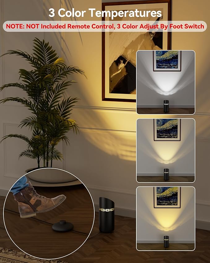 2 Pack Uplights Indoor Floor Can Lights, 3000K/4000K/6000K Spotlight Indoor with GU10 Bulbs, Uplighting Spotlights with Foot Switch for Living Room Corner Sofa House Plant Wall Artwork Decor
