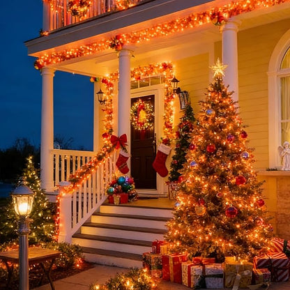 LAMPHOME Orange Thanksgiving Mini Lights, 200LED 66Ft Autumn Fall String Lights,16 Modes Connectable 120V Plug in for Outdoor Indoor Garden Party Halloween Christmas Xmas Tree Light Decor