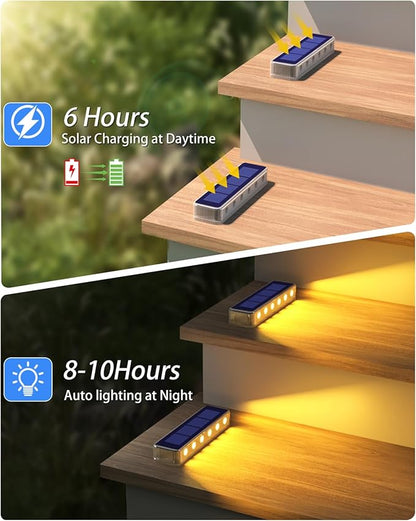 DetarZinLED Solar Step Lights for Outside,6 Pack Solar Stair Lights Outdoor Waterproof,Warm White Deck Light Solar Powered Waterproof for Steps,Stairs,Walkway,Sidewalk,Patio,Pathway