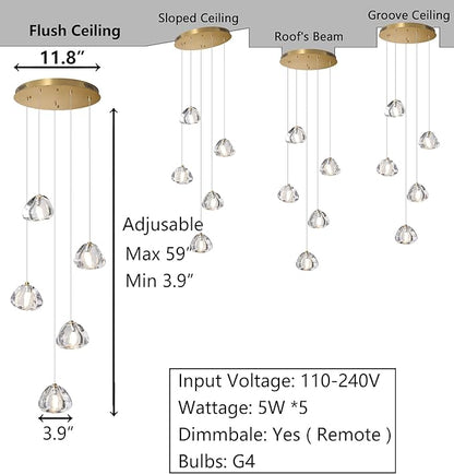 HAIXIANG Modern LED Chandeliers for Dining Room Kitchen Pendant Lights Lighting for Island Dimmable Fixtures Bubble Crystal Floating Chandelier LED Lights Antique Gold