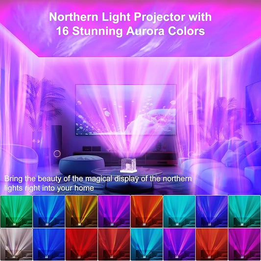 Deyagoo Northern Lights Projector, 16 Colors Rechargeable Aurora Light Projector & Mood Lighting Galaxy Lamp, Aurora Water Ripple Projector Light with Remote Control for Room Decorations,Cool Lights