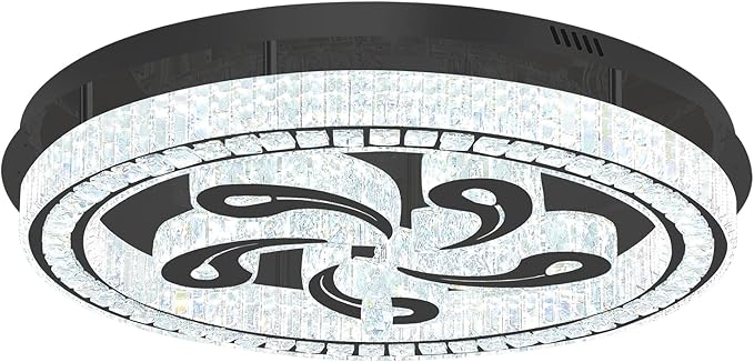 Modern Crystal Chandeliers for Dining Room Flush Mount Ceiling Chandelier for Living Room Dining Room Ring LED Crystal Ceiling Light (Round,32in Black,Dimmable 2700K-6500K)