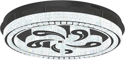 Modern Crystal Chandeliers for Dining Room Flush Mount Ceiling Chandelier for Living Room Dining Room Ring LED Crystal Ceiling Light (Round,32in Black,Dimmable 2700K-6500K)