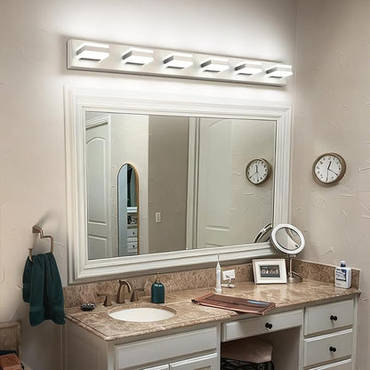 SOLFART Bathroom Vanity Lights, Brushed Nickel Light Fixtures for Bathroom Above Mirror, 6 Light Led Vanity Lighting,5 Color Temperature Adjustable,Bath Lighting Fixture Nickel