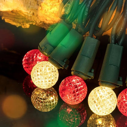 BOHON Christmas Lights Outdoor Faceted G15 50 LED 17ft Plug in Mini Globe String Lights Waterproof Extendable Green Wire for Indoor Patio Xmas Thanksgiving Tree Decoration Red and Warm White