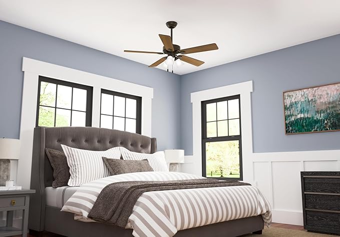 Hunter 52 inch Indoor Ceiling Fan with LED Lights - Bronze Ceiling Fan with Pull Chain, For Bedroom, Living Room, or Kitchen, Standard Mount, No Remote, 5 Blades - Swanson 50887, New Bronze