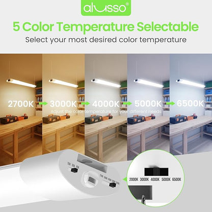 ALUSSO® LED Shop Lights 4FT for Garage, 4800LM Super Bright, Adjustable 2700K 3000K 4000K 5000K 6500K, 120V, Warm to Cool Daylight Linkable Shop Lights for Workshop/Basement, ETL Listed, 2 Pack