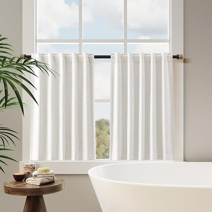 Nanspring 100% Blackout Kitchen Linen Curtains Back Tab Small Drape 36 Inch Length Privacy Natural Elegant Short Black Out Cafe Curtain Tier for Thermal Insulated Bedroom Cabinet Cream Ivory 30x36
