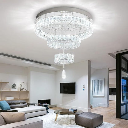 Flashing God Modern Crystal Chandelier Bedroom Chandeliers Flush Mount Ceiling Chandelier Light Fixture for Dining Room Entrance LED Dimmable Silver Ring Chandeliers