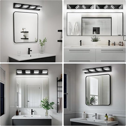 Modern LED Bathroom Lights Fixtures 4-Light,Metal Black Acrylic Wall Lighting,Vanity Lights for Bathroom Over Mirror 6000k 27in