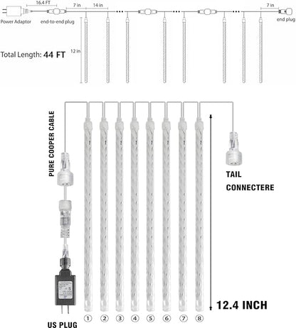 TW SHINE Christmas Meteor Shower Lights Outdoor, 864 LED 12" 24 Tubes Waterproof Christmas Lights Outdoor Plug in, Snow Falling Rain Icicle Xmas Light Decorations, White