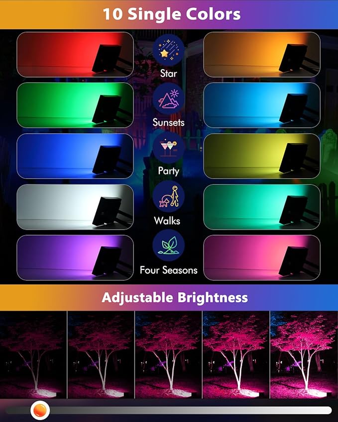 MEIKEE 25W RGB LED Flood Lights Outdoor, 2500LM 250W Equivalent RGB Color Changing Flood Lighting with Plug, IP66 Waterproof Wall Stage Lights for Christmas Halloween Home Decoration (4 Pack)