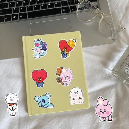 55pcs Cartoon BT21 Stickers for Water Bottle,Vinyl Waterproof BT21 Stickers for Laptop,Bumper,Skateboard,Water Bottles,Computer,Phone,Sticker for Kids Teens Adult