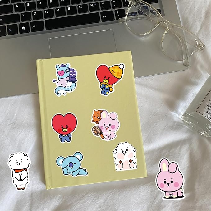 50PCS Cartoon BT21 Deals for Fans Boys Team Stickers BT21 Waterproof Vinyl Decals Laptop,Scrapbooking,Journal,Cell Phones, Water Cups Sticker (BBT21)