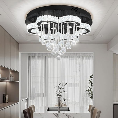 Flashing God Modern Chandelier for Living Room 24 inch Raindrop Chandeliers Flush Mount Crystal Chandelier for Bedroom Dining Room LED Dimming 2700k 4500k 6000k
