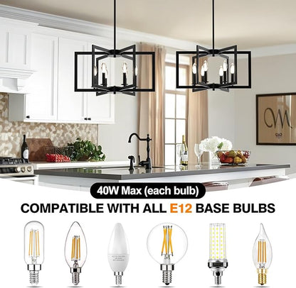 Modern Black Chandelier, 6-Light Geometric Dining Room Light Fixture, Industrial Pendant Lights Kitchen Island, Hanging Metal Farmhouse Chandeliers for Dining Room Entryway Foyer Bedroom Kitchen