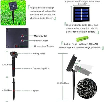 OZS 2PK 240LED Solar Sring Lights Outdoor Waterproof, Solar Christmas Lights for Outside, Green Wire Tree Electric Holiday Light with 8 Lighting Modes for Christmas Decorations(Cool White)