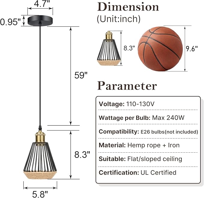ropelux Pendant Lights Kitchen Island, Modern Kitchen Island Lighting, Adjustable Height Farmhouse Black Gold Brass Hanging Light Fixture for Living Room Sink Dining Room Bedroom- 2 Pcs