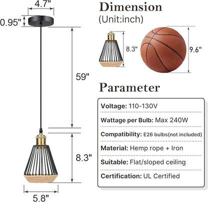 ropelux Pendant Lights Kitchen Island, Modern Kitchen Island Lighting, Adjustable Height Farmhouse Black Gold Brass Hanging Light Fixture for Living Room Sink Dinning Room Bedroom- 3 Pcs