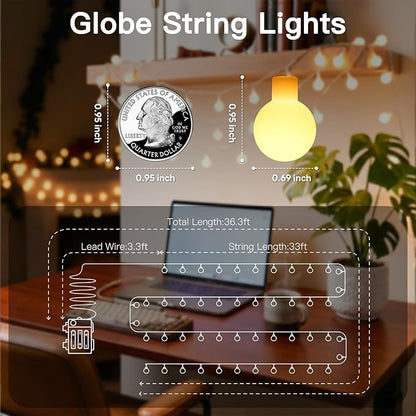 suddus Globe String Lights Battery Operated, 100 Led Battery Powered Fairy Lights, String Lights for Bedroom, Christmas Tree, Patio, Window, Party, Outside, Thanksgiving Decor, Warm White
