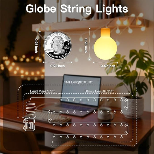 suddus Globe String Lights Battery Operated, 100 Led Battery Powered Fairy Lights, String Lights for Bedroom, Christmas Tree, Patio, Window, Party, Outside, Thanksgiving Decor, Warm White