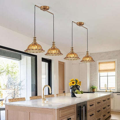 HDDFL Vintage 2 Light Pendant Light Fixtures Modern Brown Glass Hanging Lighting with Adjustable Cord for Kitchen Island Dining Room Living Room Hallway