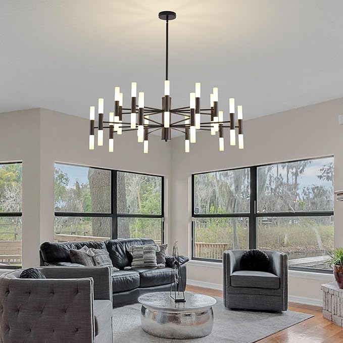 Black Modern Chandelier 40-Light, Large Farmhouse Round Candle Chandeliers with Acrylic Shades, 38.6" Dining Room Light Fixture for High Ceilings, Living Room, Foyer, Entryway, G9 Base