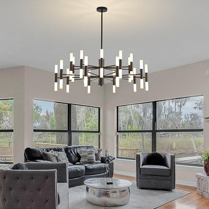Black Modern Chandelier 40-Light, Large Farmhouse Round Candle Chandeliers with Acrylic Shades, 38.6" Dining Room Light Fixture for High Ceilings, Living Room, Foyer, Entryway, G9 Base