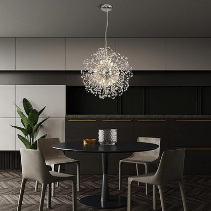 Modern Firework Chandelier, 12-Light Sputnik Chandelier Chrome Pendant Lighting for Dining Room, Dandelion Crystal Chandelier Ceiling Light Fixture for Living Room, Bedroom