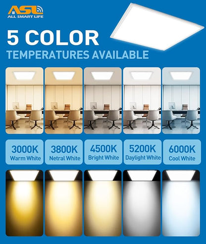 2x2 LED Flat Panel Lights for Drop Ceiling 4-Pack, 40W/4998Lumens Triac Dimmable, 5CCT (3000K~6000K), IP42, 2Ftx2Ft Back-Lit Recessed Troffer Light Fixtures for Shop Commercial Office, ETL