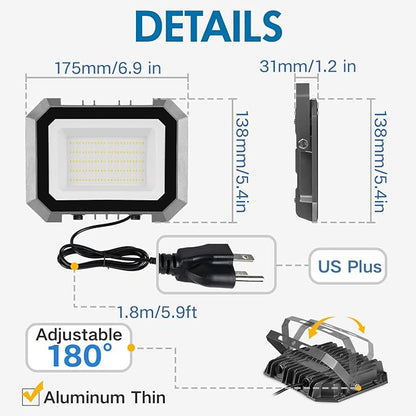 Leddictive 1 Pack LED Flood Lights Outdoor, 50W 5000LM Super Bright Floodlight Outside Work Light with 5.9FT Plug, IP65 Waterproof 6000K Outdoor LED Flood Light for Garage, Yard, Lawn, Garden