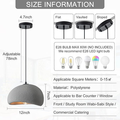 Wabi Sabi Pendant Light Oval, 11.8in Japanese Ceiling Fixture for Kitchen Island Dining Room Bedroom Hallway, Modern Japandi Minimalist Hanging Lamp Grey E26 Base (30cm/11.8in)